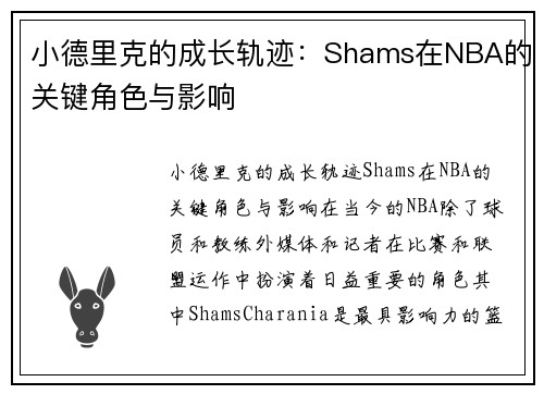 小德里克的成长轨迹：Shams在NBA的关键角色与影响