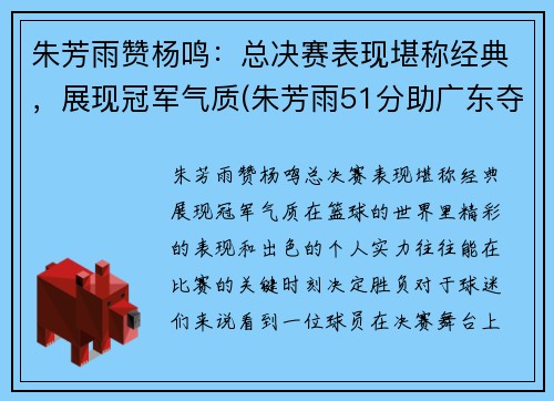 朱芳雨赞杨鸣：总决赛表现堪称经典，展现冠军气质(朱芳雨51分助广东夺冠)