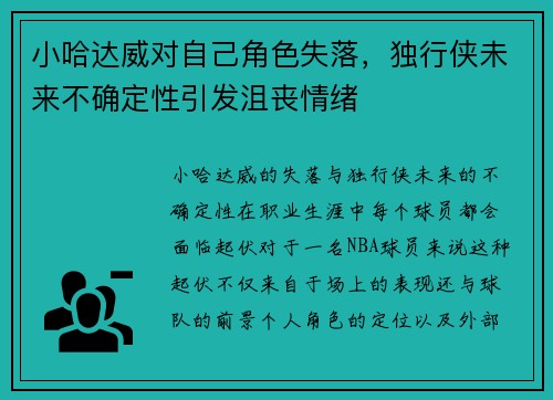小哈达威对自己角色失落，独行侠未来不确定性引发沮丧情绪