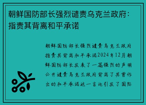 朝鲜国防部长强烈谴责乌克兰政府：指责其背离和平承诺