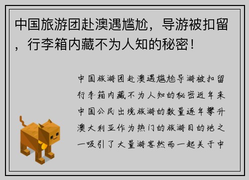 中国旅游团赴澳遇尴尬，导游被扣留，行李箱内藏不为人知的秘密！